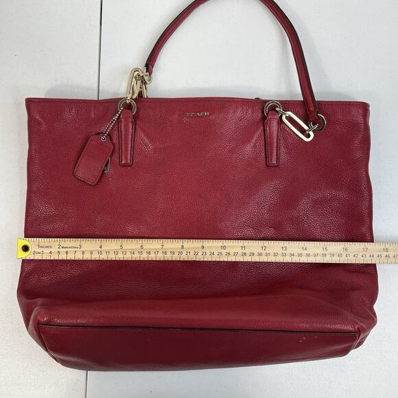 Coach Madison Bag North/South Large Tote Pebbled Leather in Scarlet Red Purse - Picture 15 of 16